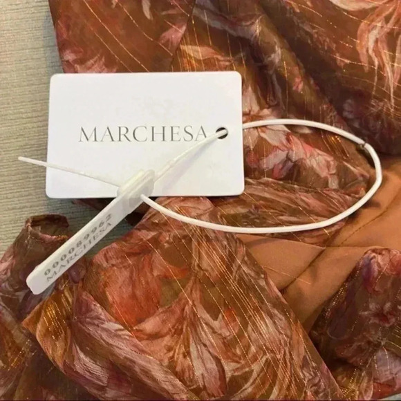 Marchesa Note Long Sleeve Asymmetric Chiffon Cocktail Dress in Rust Size 0 - Picture 7 of 13
